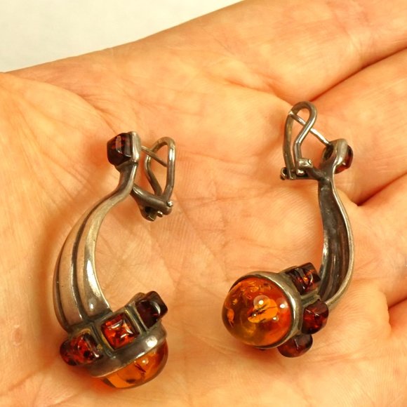 OOAK AMBER 925 SILVER HUGGIE EARRINGS with OMEGA BACKINGS, UNIQUE GIFT FOR WOMEN - Picture 10 of 12
